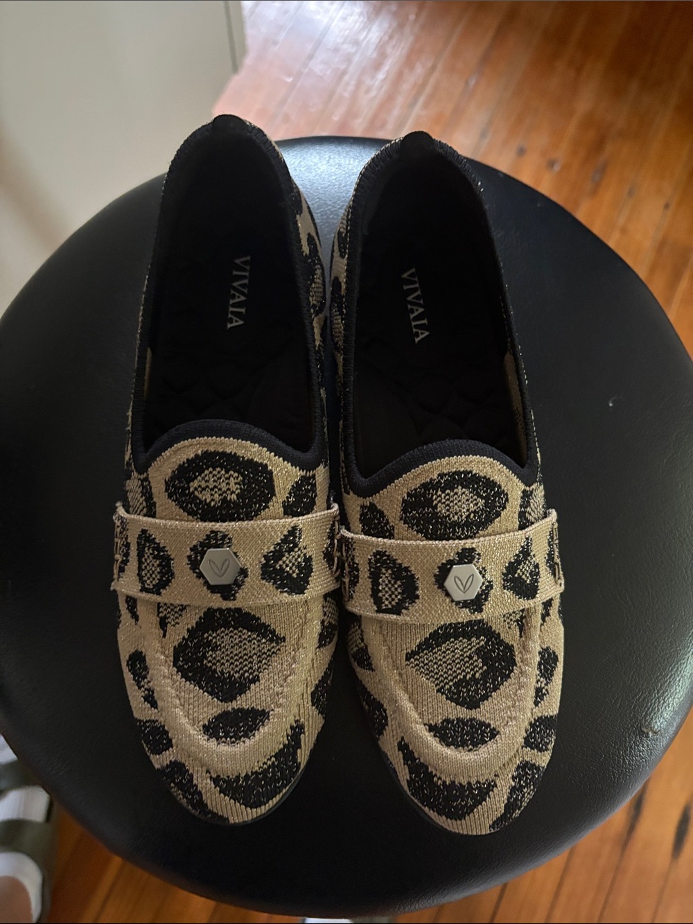 Vivaia Beige and Black Leopard Knit Loafers